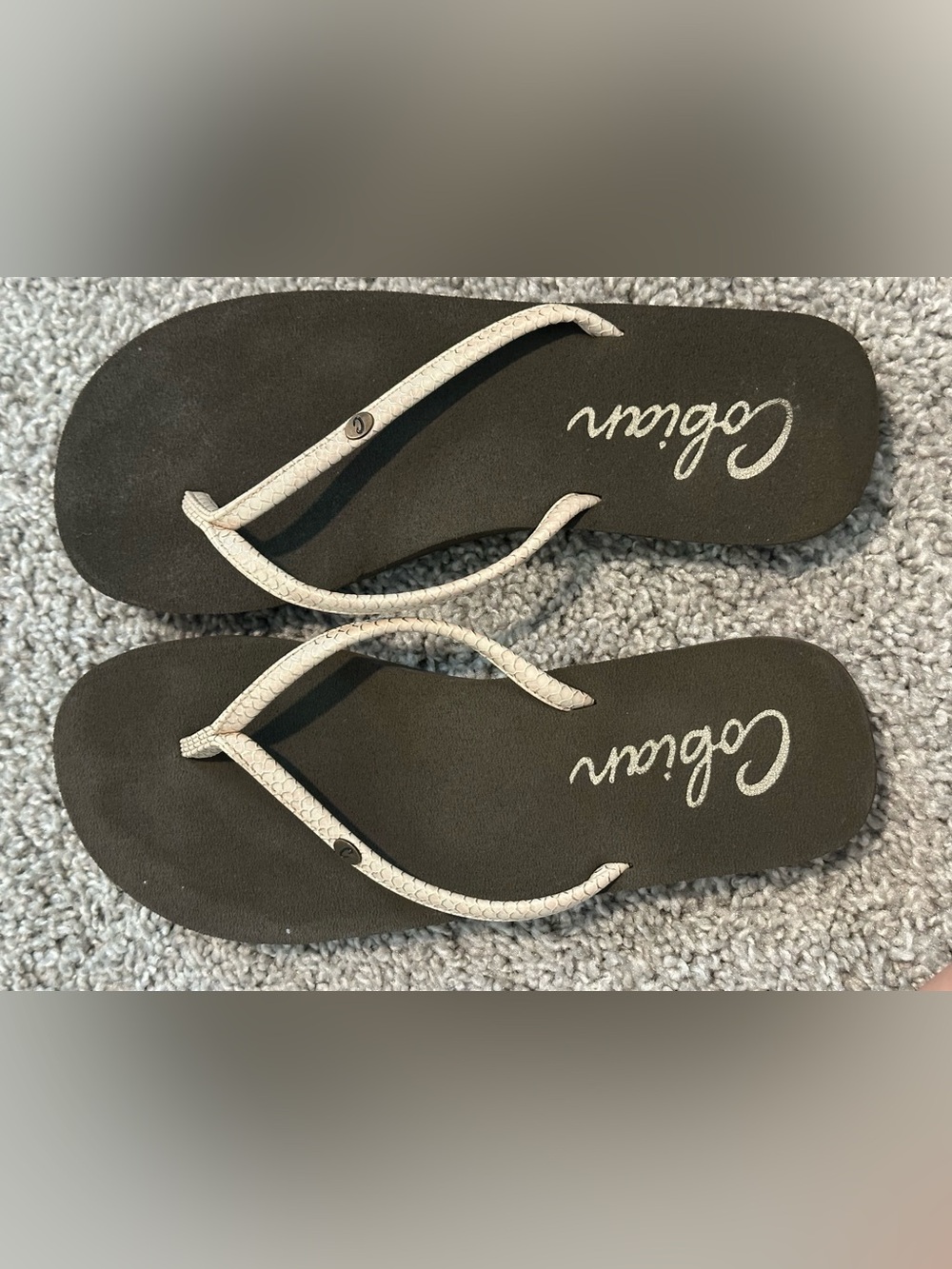 Brown Flip Flop Sandals with Cream Braided Straps